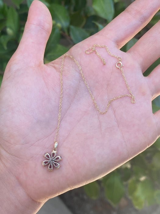 14k Rhodolite garnet diamond flower necklace
