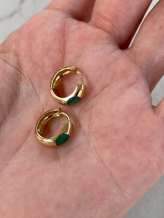 14K Natural Emerald Reversible Huggie Earrings
