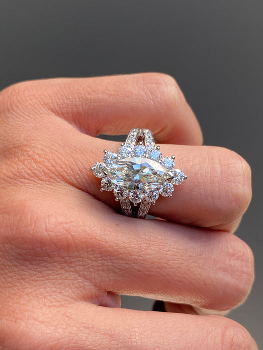 Platinum 900 3.83 tcw marquise diamond ring size 7