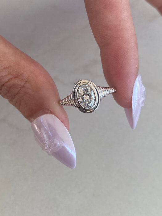 14K White Gold 0.75ct Oval Lab Diamond Double Bezel Ring
