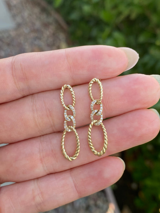 14k twisted croissant diamond earrings