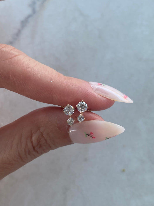 14K Gold Lab Diamond Double Round Flat Back Stud Earring – Single