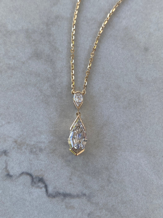 14K Gold Step-Cut Pear Lab Diamond Drop Necklace- 1.28 TCW IGI