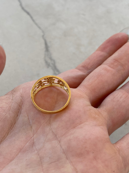 14K Yellow Gold Lotus Flower & Diamond Ring