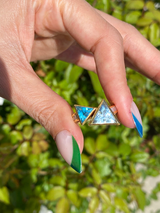 14k diamond aquamarine topaz trillion bypass ring size 6.5