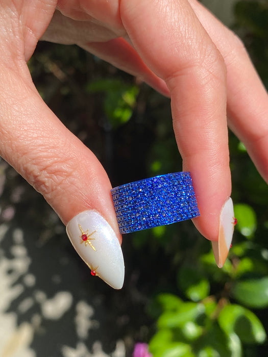 14K Blue Rhodium Blue Sapphire Cigar Band Ring (1.90 TCW)
