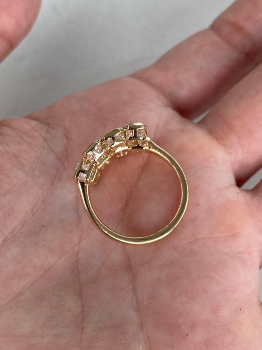 14K Open Bypass Emerald & Asscher Cut Lab Diamond Ring