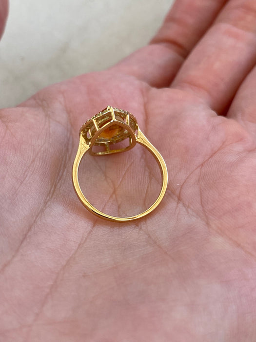 Vintage 18K Gold Citrine & Diamond Halo Ring | 1.85 Carat Pear Citrine