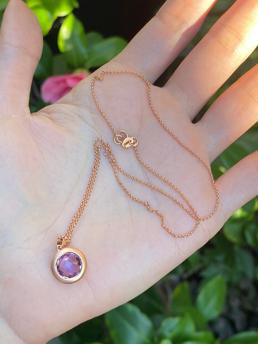 14k rose gold necklace with amethyst diamond pendant