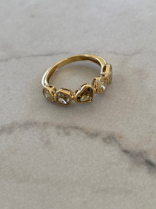 18K Natural Yellow & Champagne Diamond Multi-Shape Bezel Ring