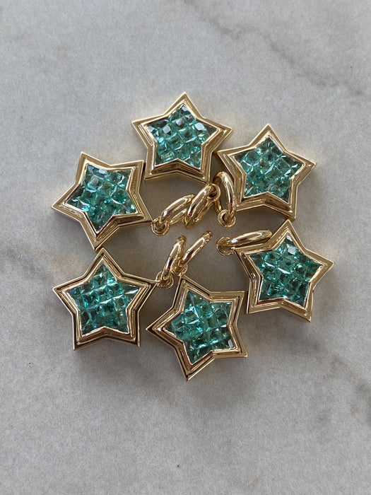 The WISH MINI: 14K Gold Invisible Set Emerald Star Pendant