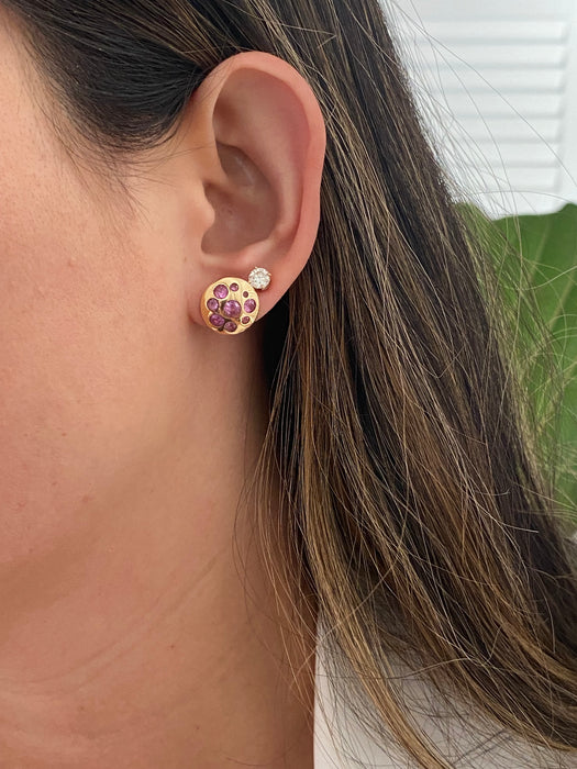 14K Gold Pink Flush Set Button Sapphire Stud Earrings