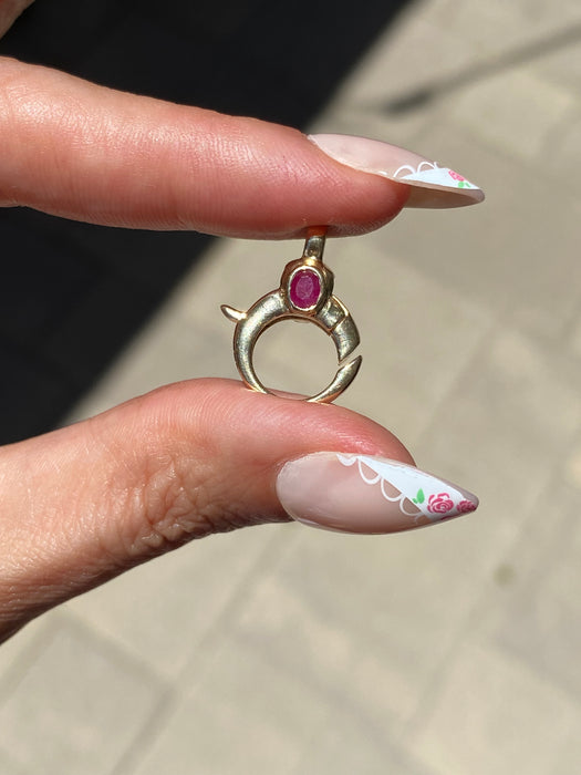 14K Gold Ruby Lobster Clasp Charm Connector | Double Bezel-Set Ruby Enhancer