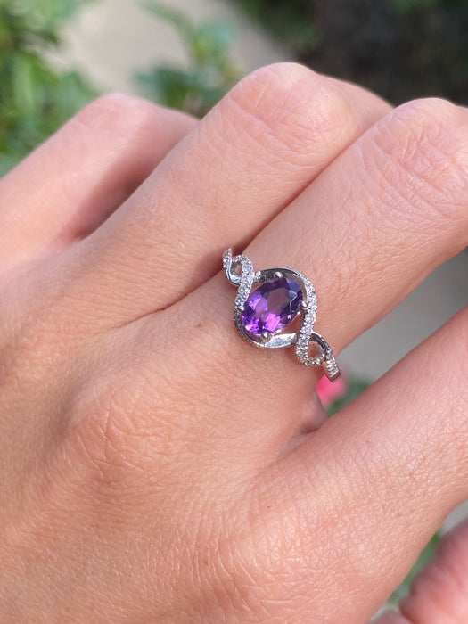 14k white gold amethyst diamond ring size 6.5