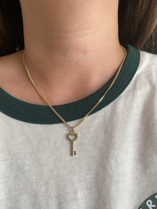 14K Gold Heart Key Charm