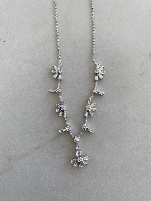 Vintage 18K White Gold Diamond Flower Necklace | 1.30 TCW Natural Diamonds
