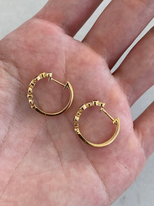 14K Rainbow Gemstone Bezel Huggie Earrings