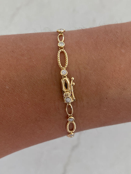 Vintage 14K Diamond Croissant Link Bracelet
