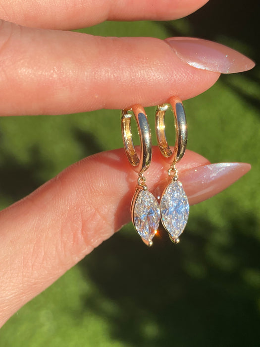 14k lab marquise diamond huggie earrings