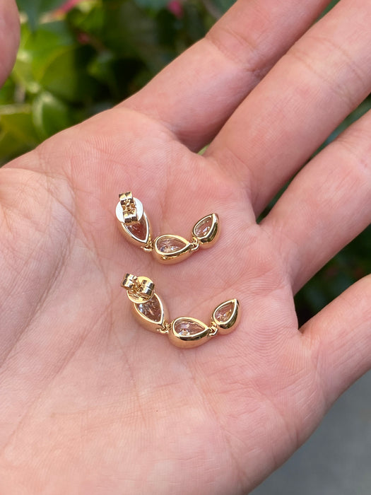 14k bezel set 3.3 carat lab diamond pear earrings