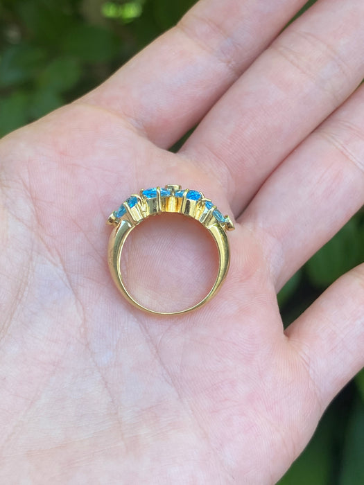 18k blue topaz diamond flower ring size 6