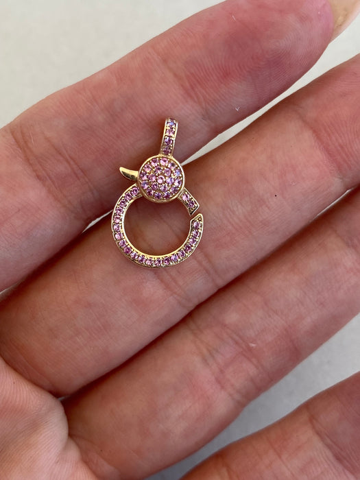 14K Gold Double-Sided Pink Sapphire Lobster Clasp Charm Connector