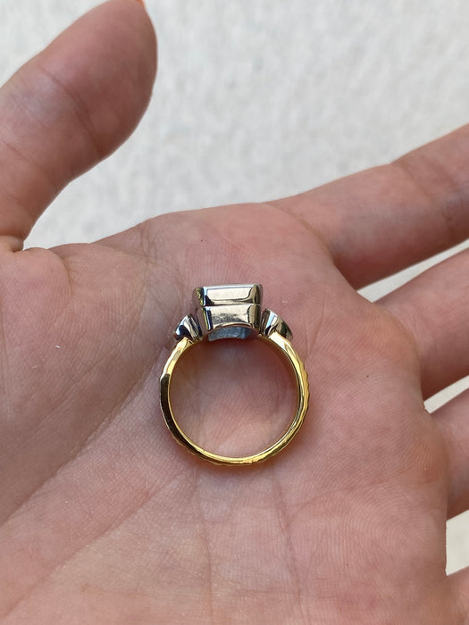 Platinum 900 18k aquamarine heart diamond ring size 4.75