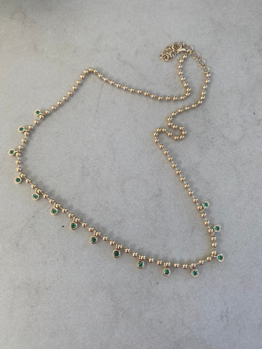 14K Gold Natural Emerald Charm Bead Necklace