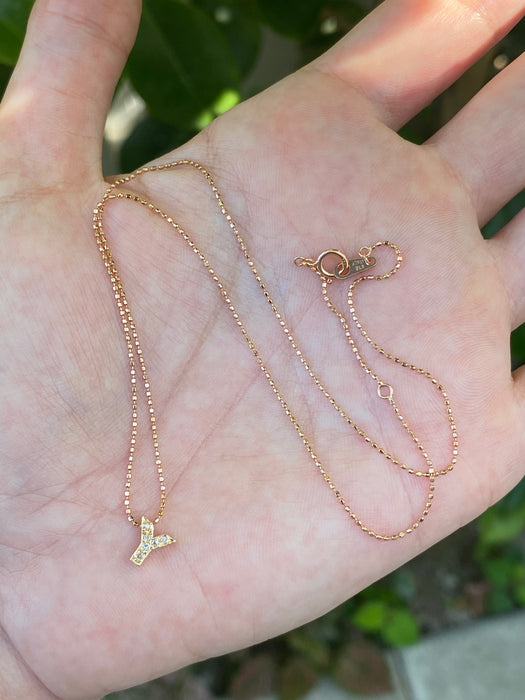 18k rose gold bead chain with 18k rose gold diamond initial Y letter pendant