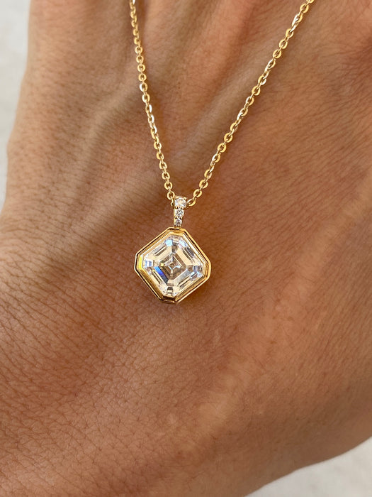 14K Gold 2.06 CTW Lab-Grown Asscher Cut Diamond Pendant | IGI Certified