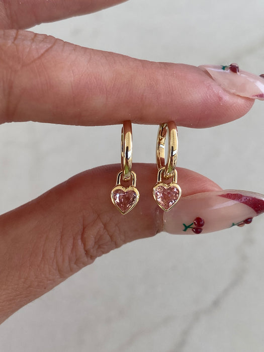 14K Gold Detachable Lab Pink Sapphire Bezel Huggie Earrings