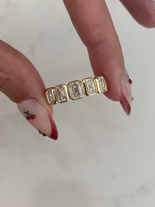 14K Bezel Set Emerald Cut 3 Carat Lab Diamond Band Ring