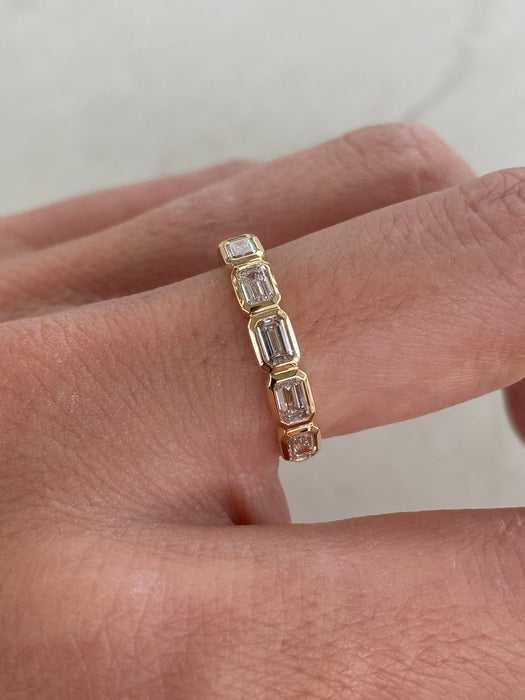 14K Bezel Set Lab Emerald Cut Diamond Ring