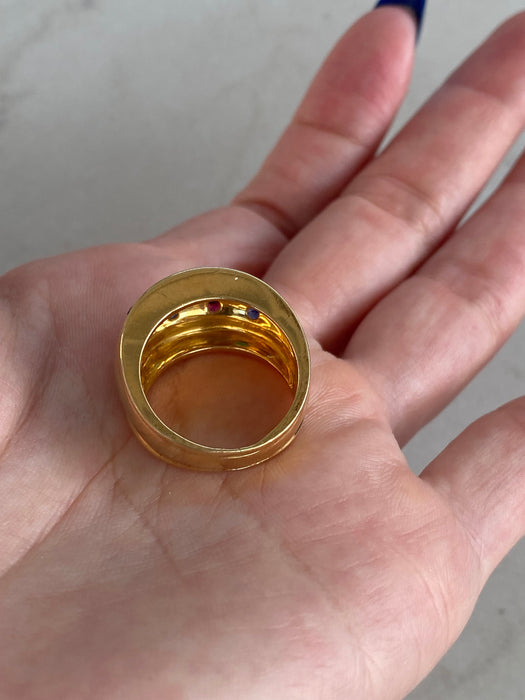 Vintage 18K Gold Multi-Gem Bombe Ring