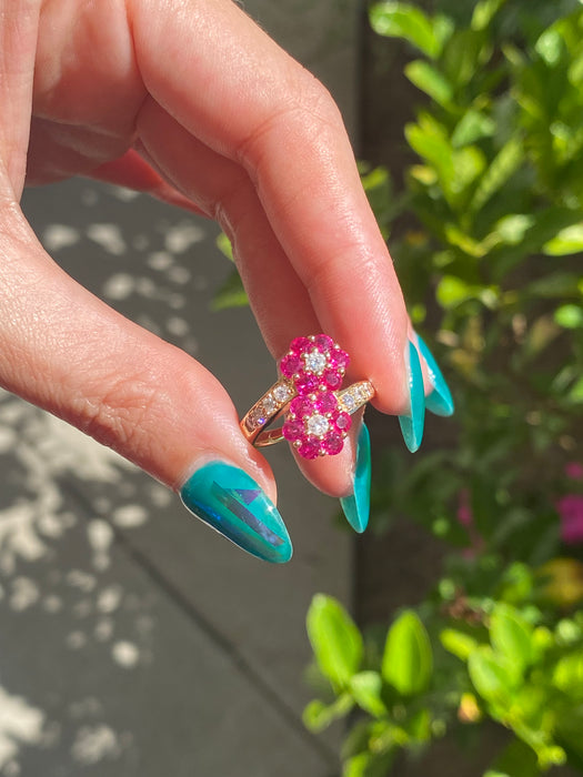 18k ruby diamond flower bypass ring size 5