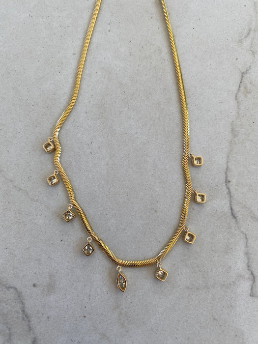14K Gold 2 Carat Lab Diamond Station Snake Chain Necklace