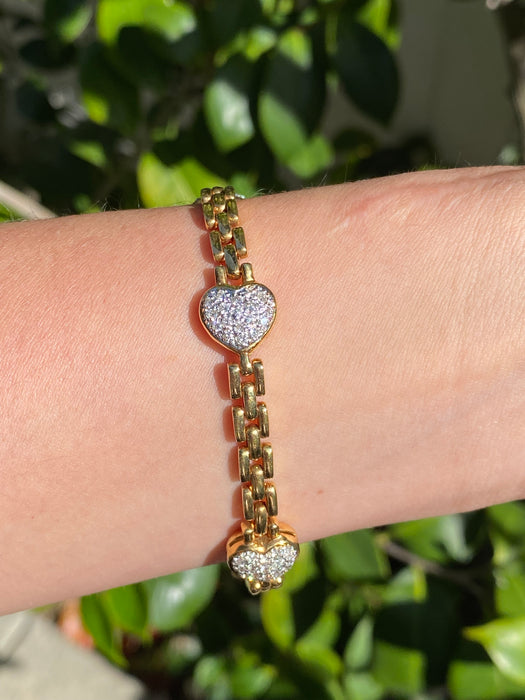 Vintage 18K Gold Panther Link Diamond Heart Bracelet