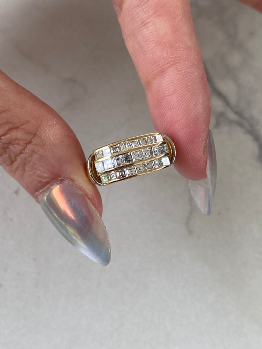 Vintage 18K Two-Tone Gold Asscher Cut Natural Diamond Band Ring – 1.03 TCW