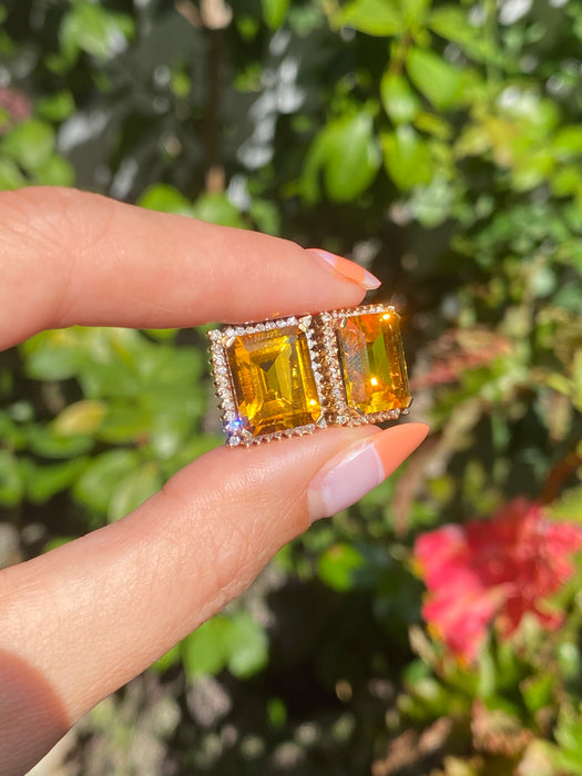 14k citrine diamond omega back earrings