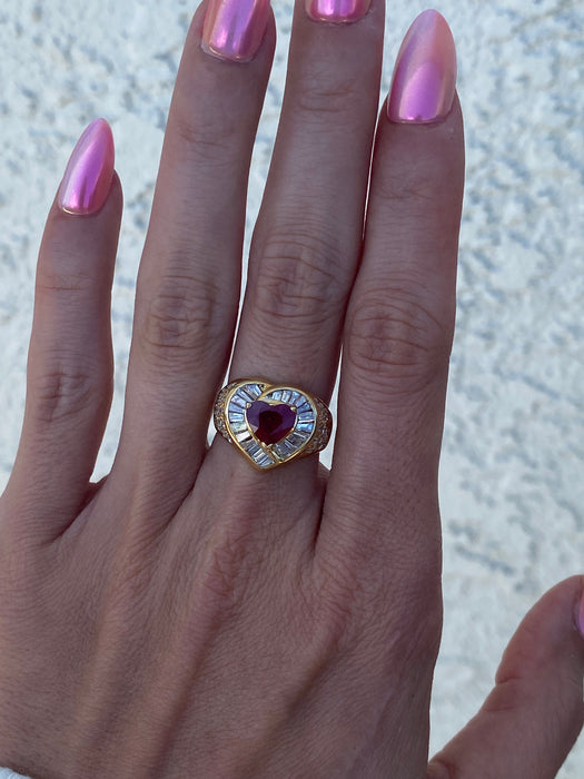 Vintage 18K Ruby Heart Diamond Ballerina Ring