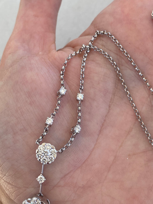 Vintage 18K White Gold Diamond Flower Lariat Necklace