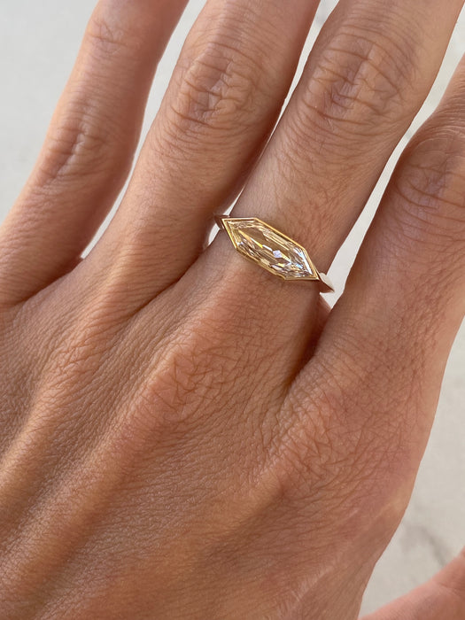 14K Bezel-Set 1.60ct Elongated Hexagon Champagne Lab Diamond Ring
