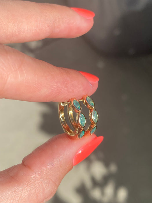 14k bezel set marquise green agate huggie earrings