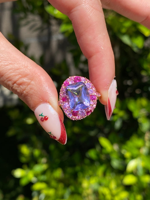 18K Rose Gold Amethyst & Pink Sapphire Ring | 4.10 Carat Amethyst