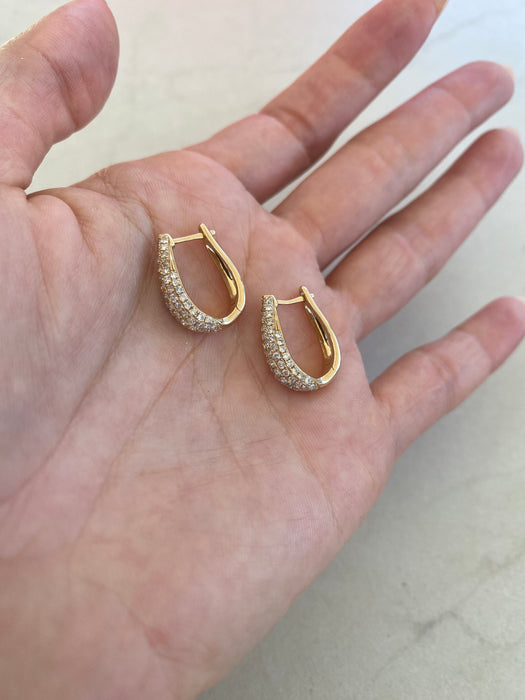 Vintage 14K Gold Natural Diamond Pavé Huggie Hoop Earrings – 1.10 CTW