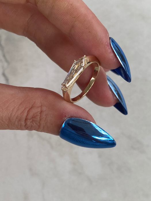 14K Light Champagne Shield-Cut Lab Diamond Ring