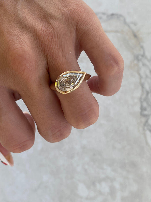 14K Gold 3.31 Carat East-West Step-Cut Pear Lab Diamond Ring