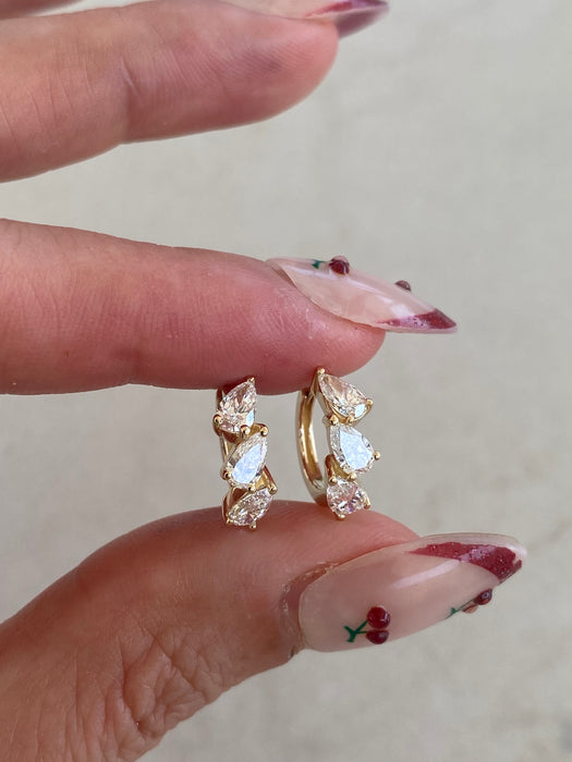 14K Gold Lab Diamond Pear Huggie Earrings