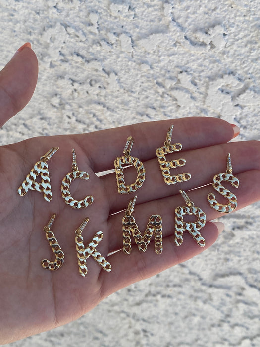 14k diamond curb initial letter pendant