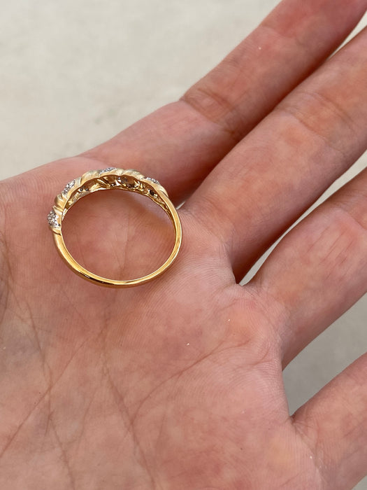 14K Yellow Gold Brushed Diamond Croissant Ring